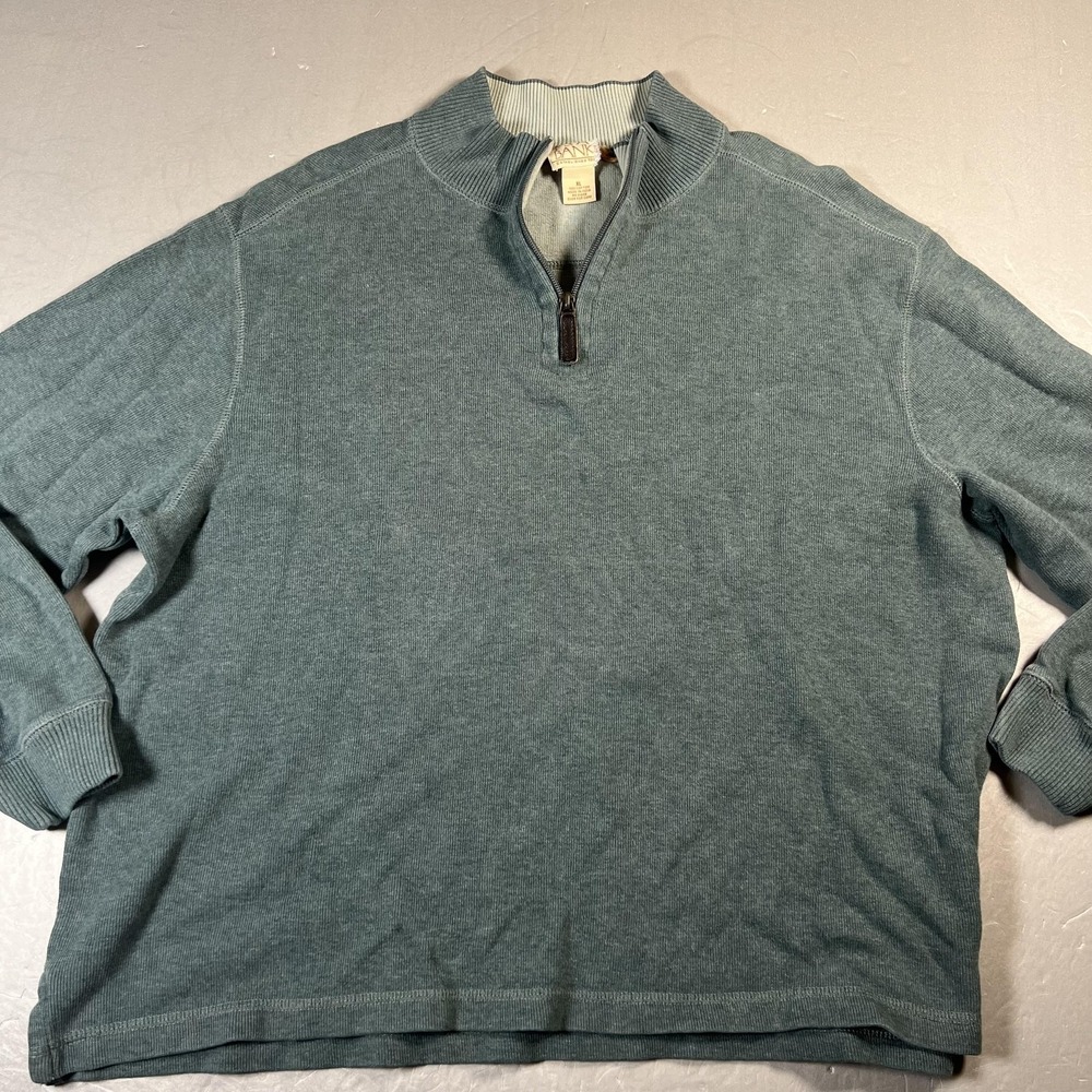 Jos A Bank Sweater Mens XL Blue Green Quarter Zip Mock Neck Cotton Pullover